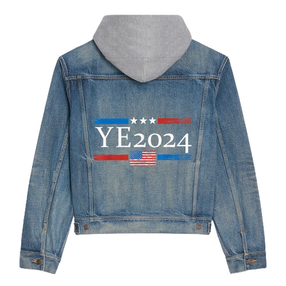 Ye2024 America Flag Vintage Ye 2024 Funny Hooded Denim Jacket