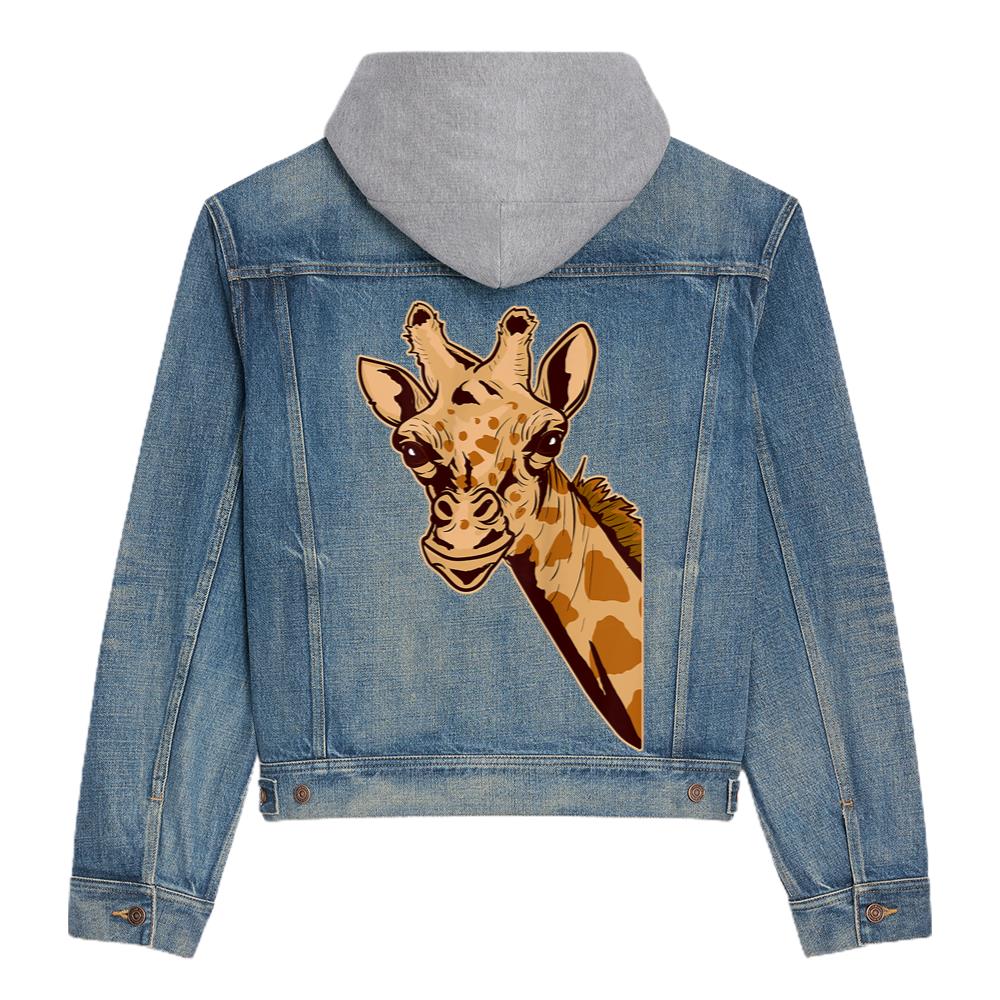 Zoo Giraffe Animal – African Savanna Zookeeper Safari Gift Hooded Denim Jacket